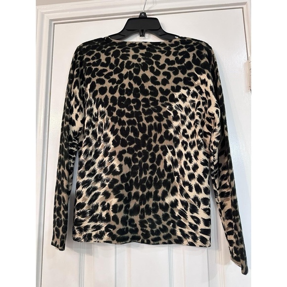 Designers Original Womens Cheetah Print Long Sleeve Top w Beads Size M - Picture 4 of 4